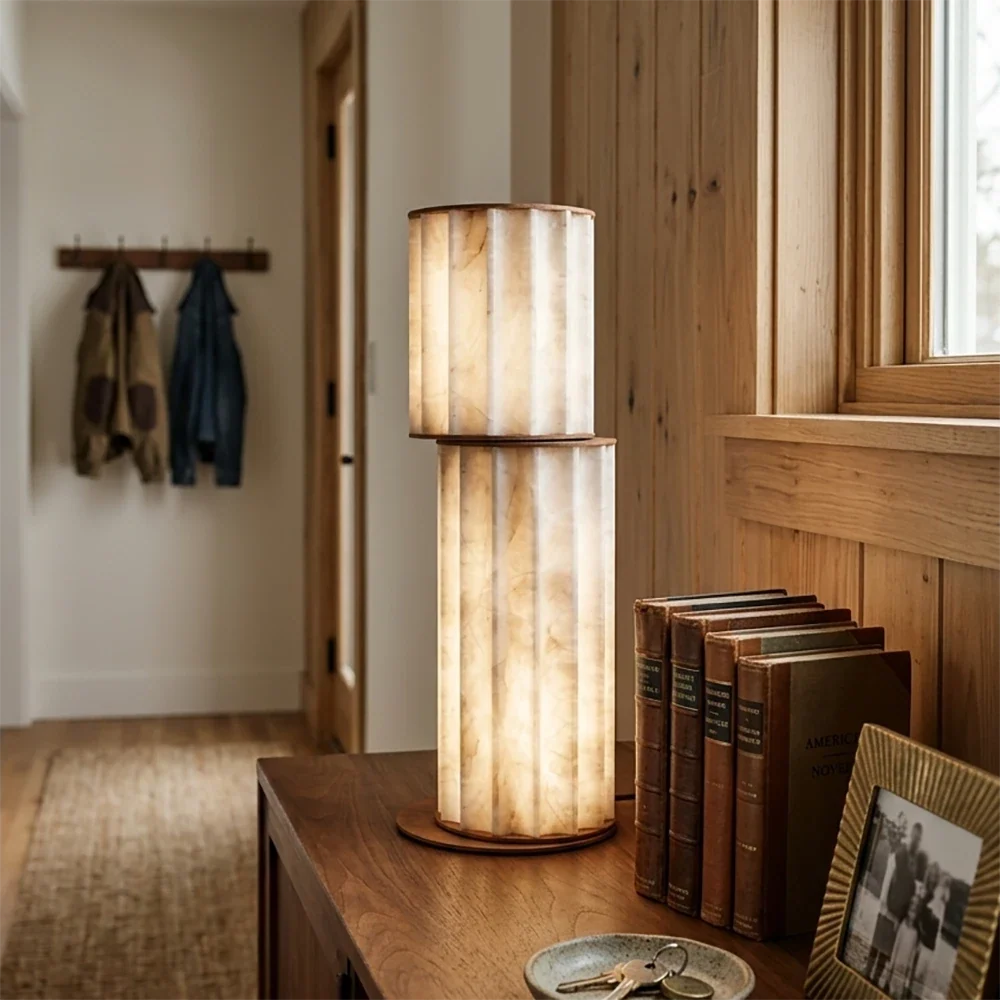 Staggered Fluted Column Alabaster Table Lamp – Alabaster detail 2