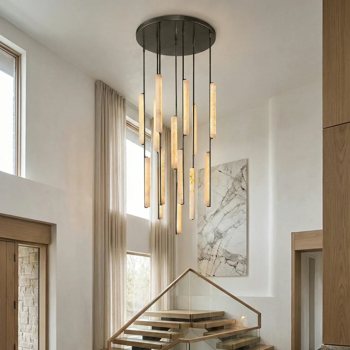 Stalactite Waterfall Linear Alabaster Chandelier – Alabaster detail 11