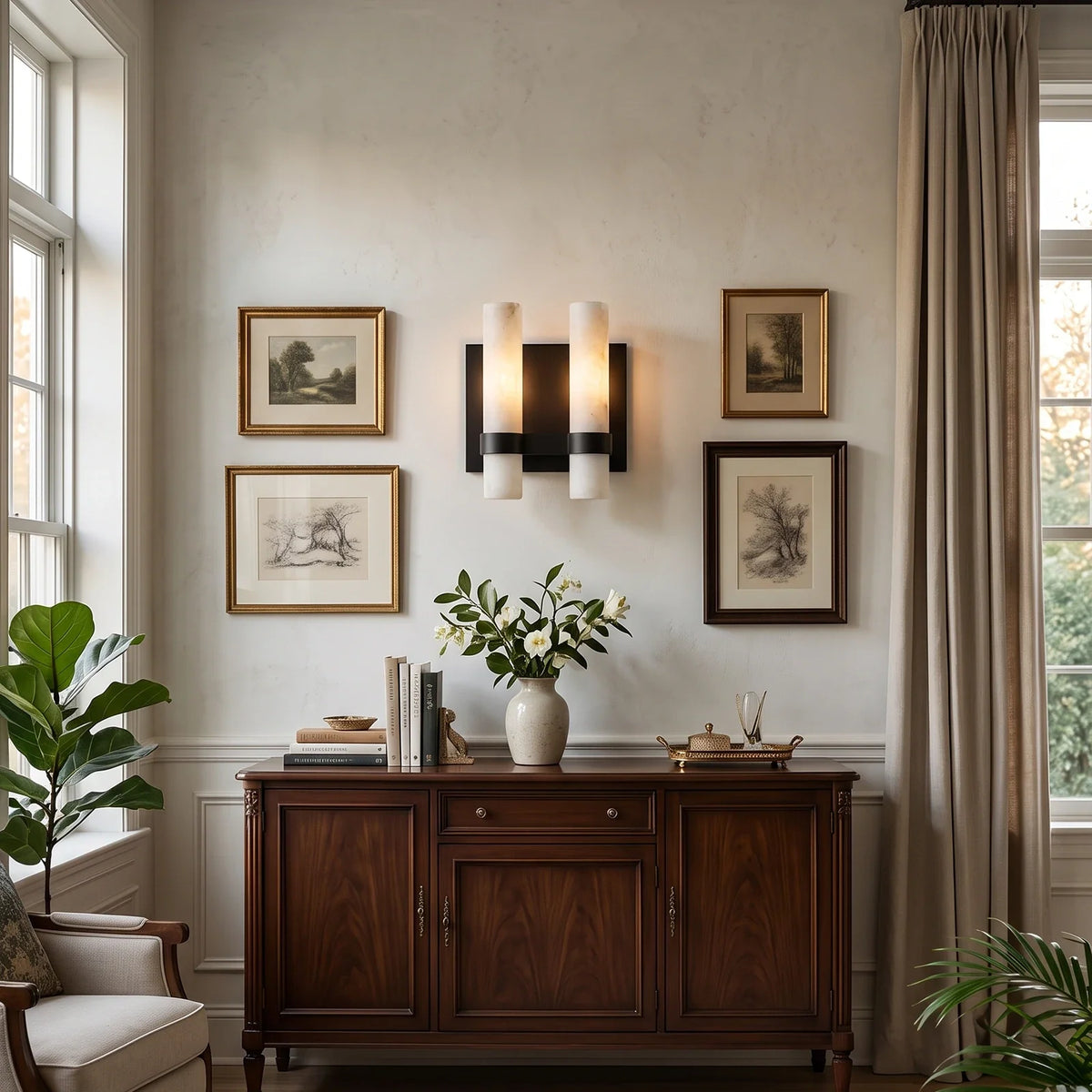 Stela Alabaster Cylinder Wall Sconce – Alabaster detail 2