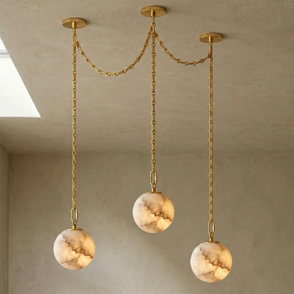 Alabaster Spherical Chain Chandelier – Alabaster detail 26