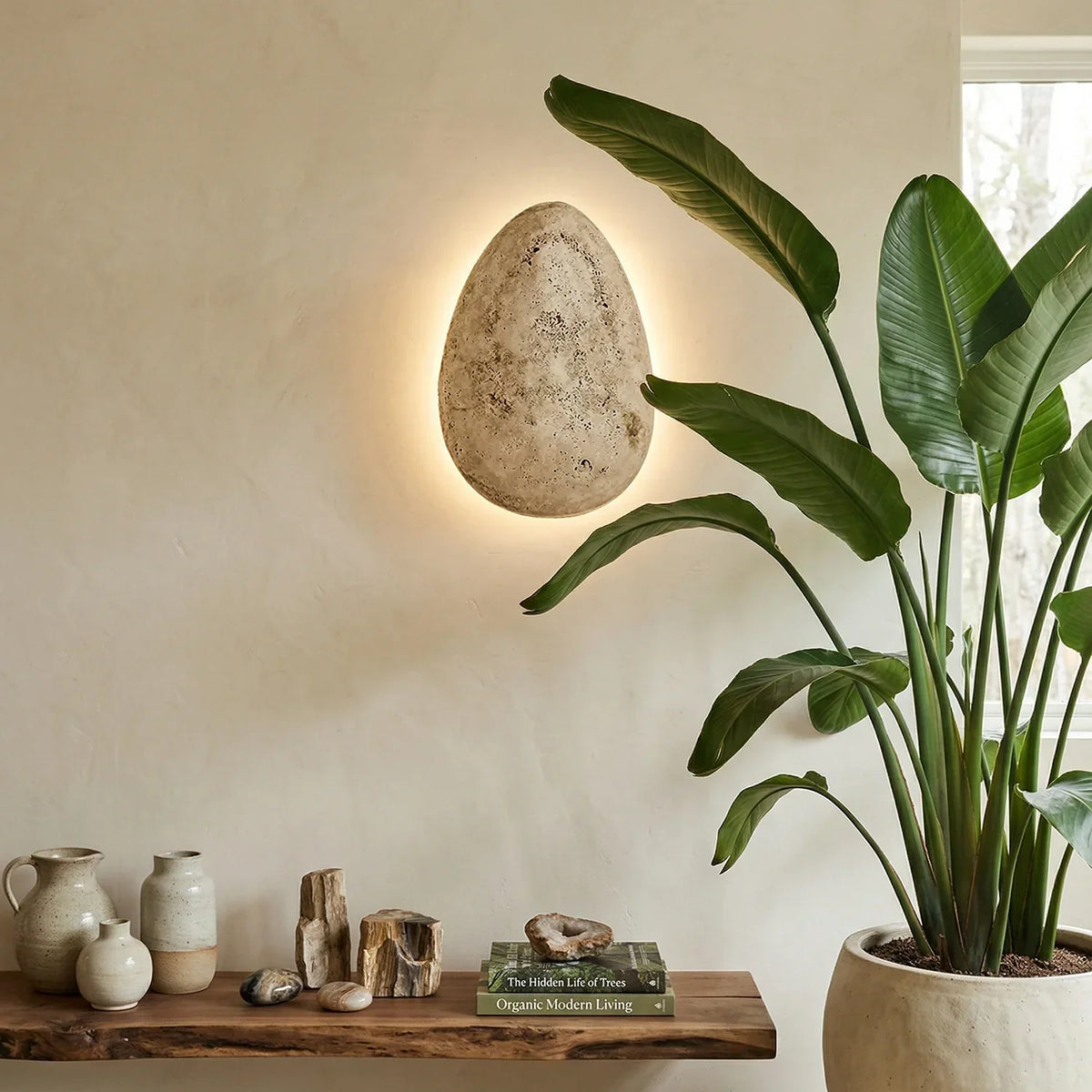 Terra Ovo Pebble-Shaped Travertine Wall Lamp – Travertine detail 4