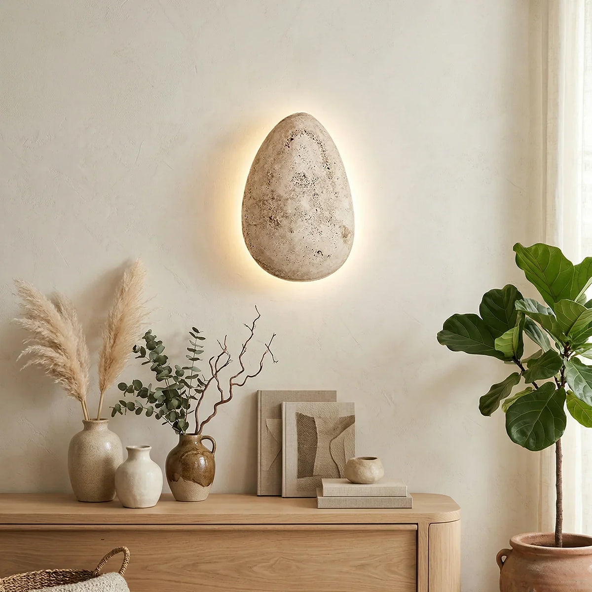 Terra Ovo Pebble-Shaped Travertine Wall Lamp – Travertine detail 2