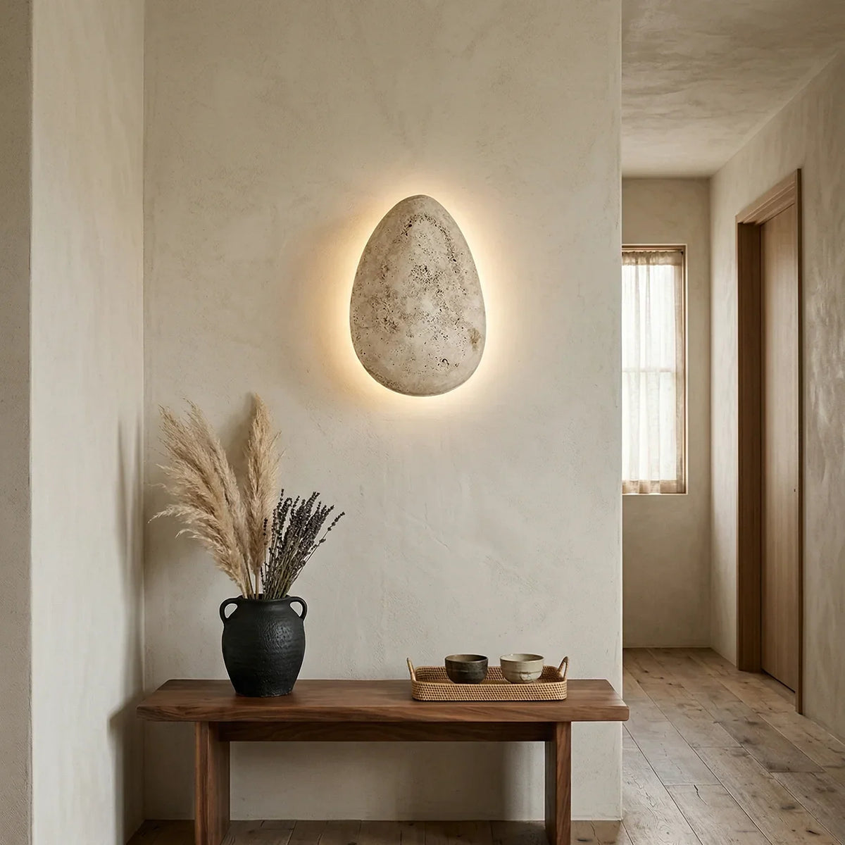Terra Ovo Pebble-Shaped Travertine Wall Lamp – Travertine detail 6