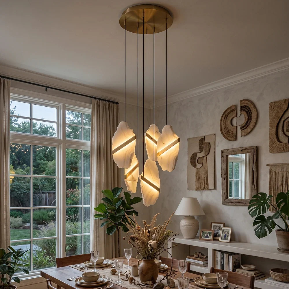 Thalia Cleaved Stone Cluster Alabaster Chandelier – Alabaster detail 4