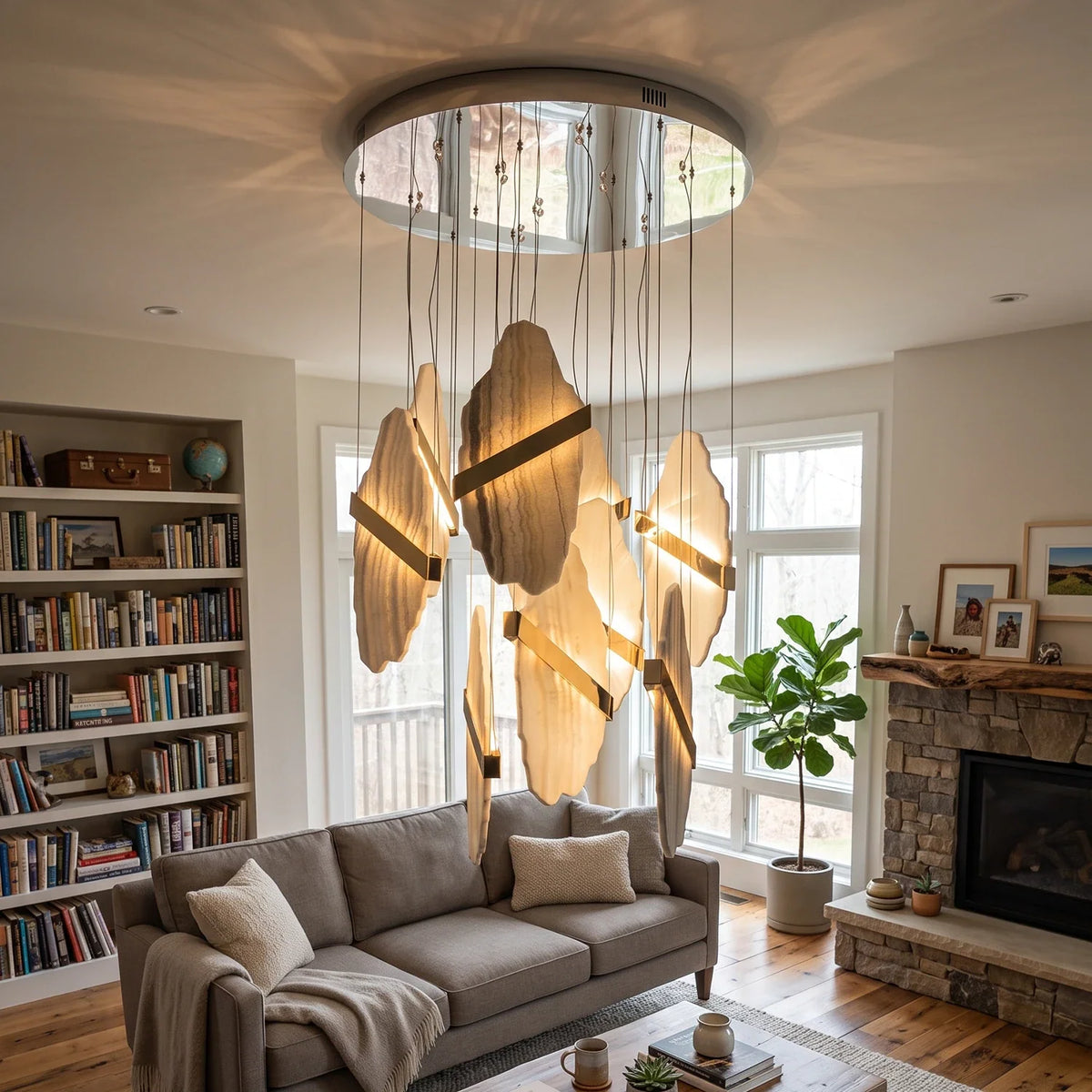 Thalia Cleaved Stone Cluster Alabaster Chandelier – Alabaster detail 8