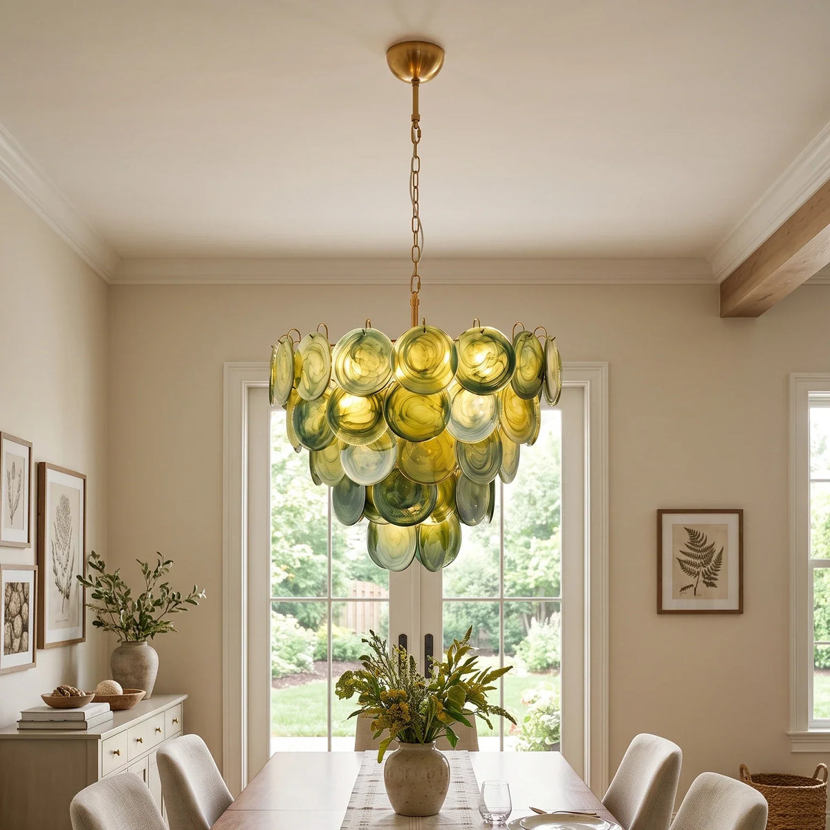 Thalia Olive Swirl Green Disc Glass Chandelier – Glass detail 4