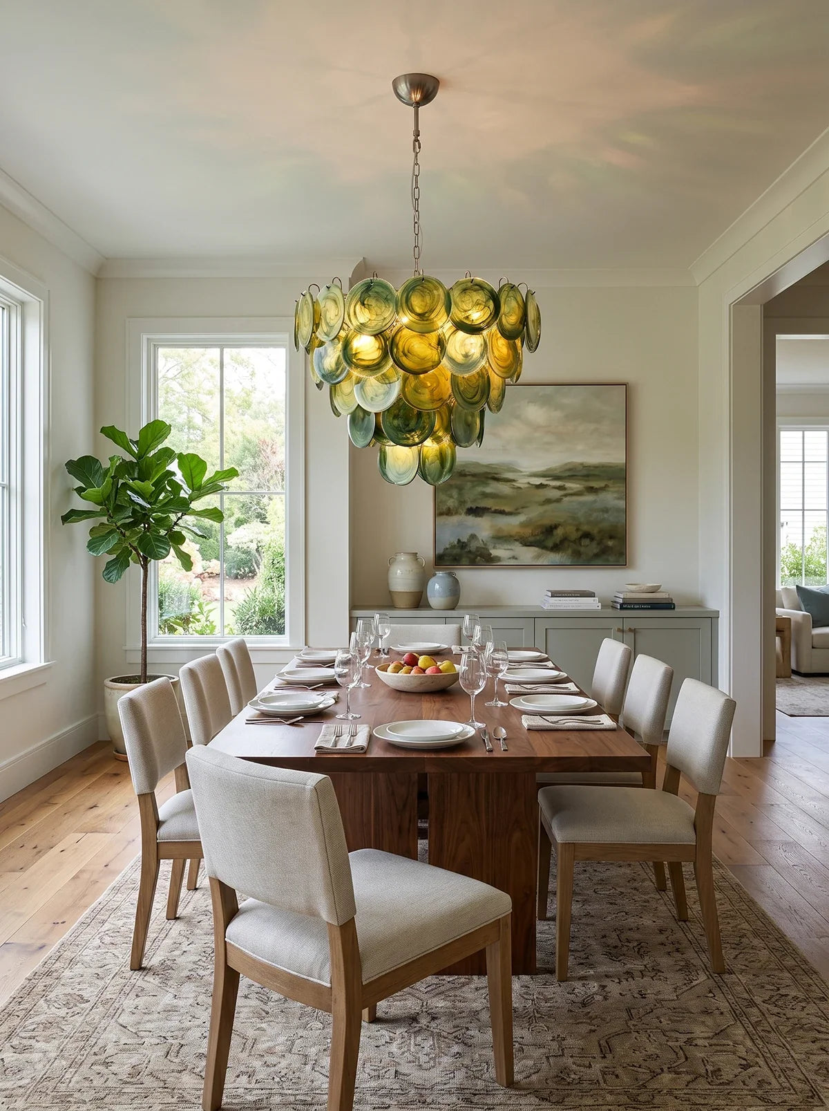 Thalia Olive Swirl Green Disc Glass Chandelier – Glass detail 6