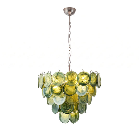 Thalia Olive Swirl Green Disc Glass Chandelier