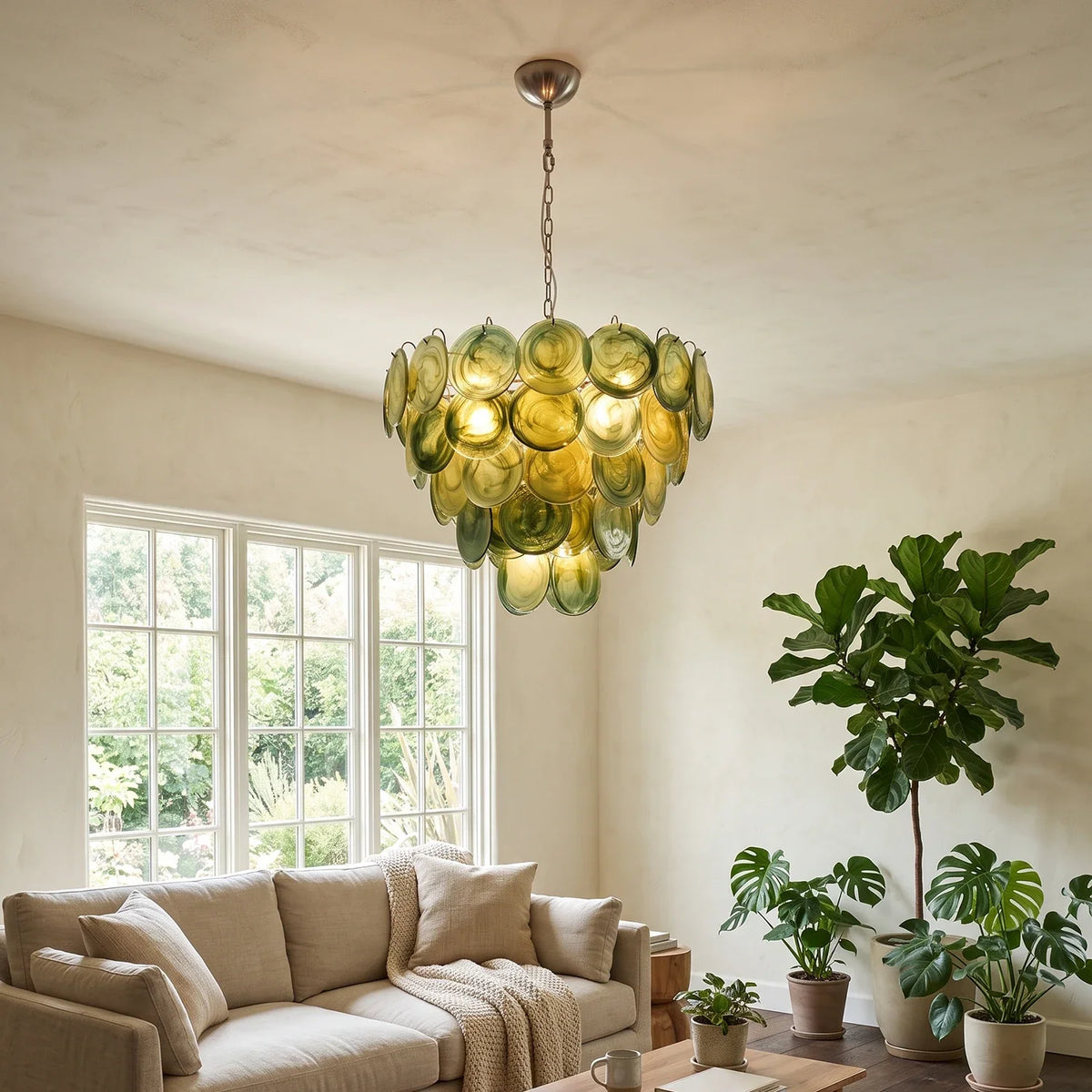 Thalia Olive Swirl Green Disc Glass Chandelier – Glass detail 5