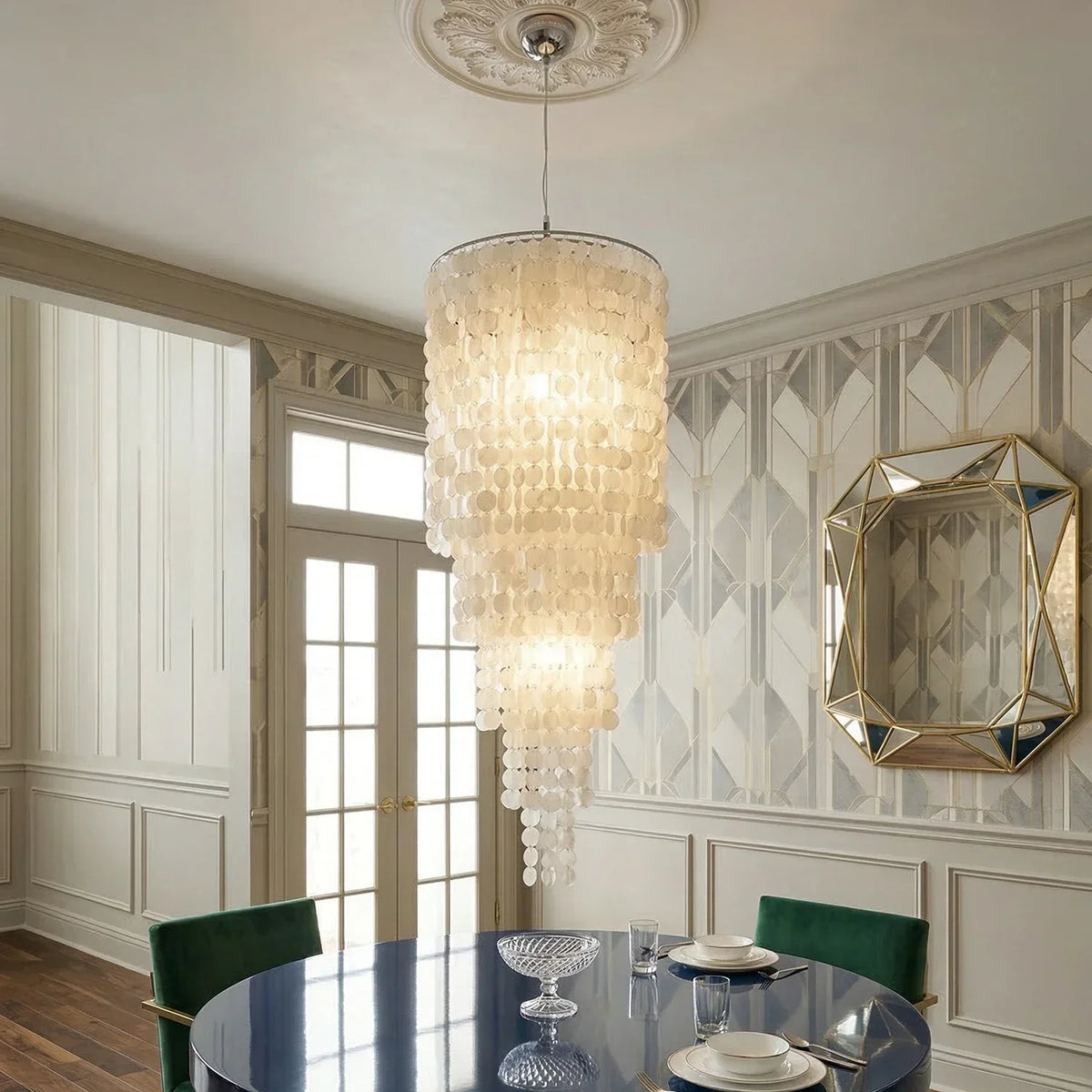 Tiered Capiz Shell Cascading Iron Chandelier – Iron detail 7