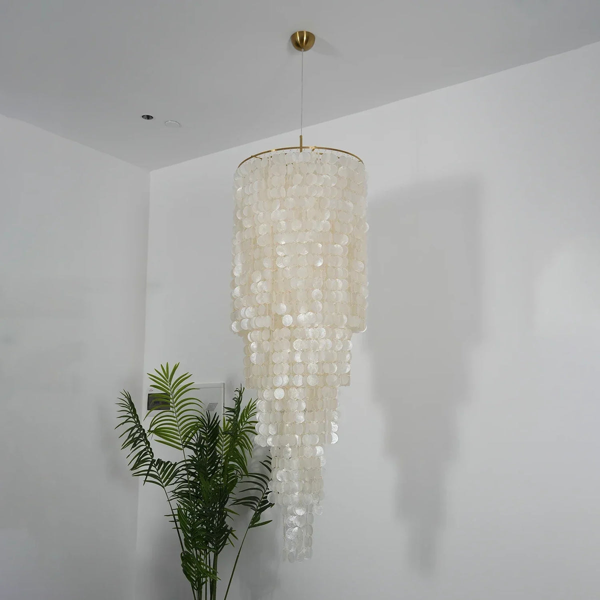 Tiered Capiz Shell Cascading Iron Chandelier – Iron detail 9