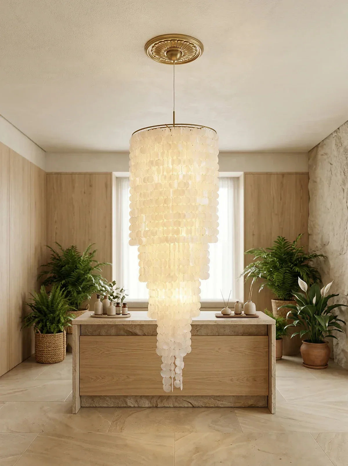 Tiered Capiz Shell Cascading Iron Chandelier – Iron detail 12