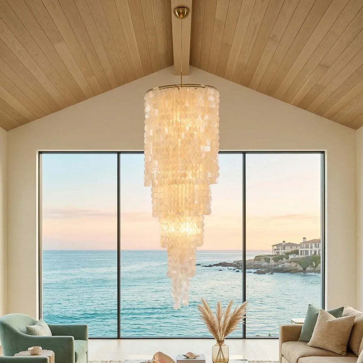 Tiered Capiz Shell Cascading Iron Chandelier – Iron detail 3