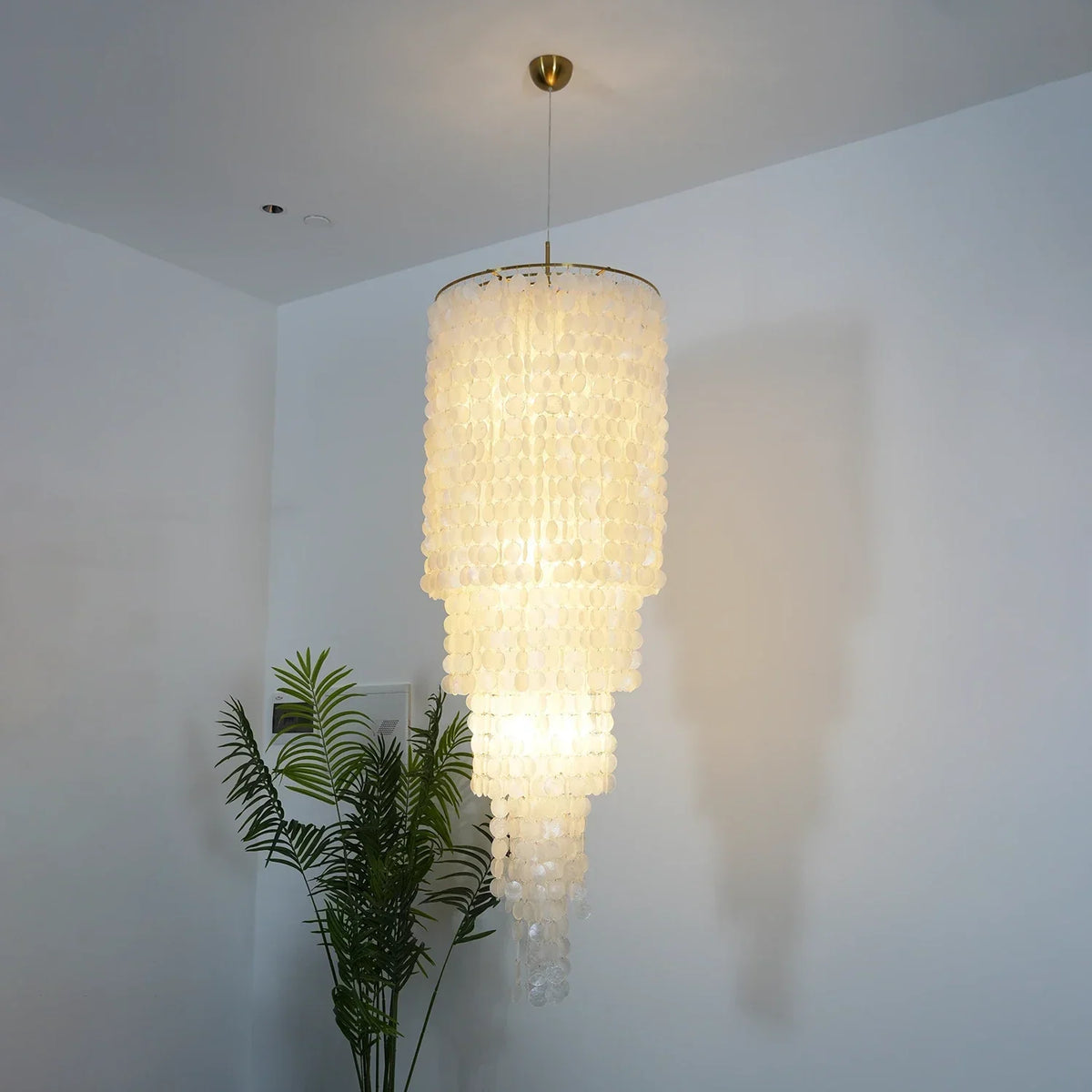 Tiered Capiz Shell Cascading Iron Chandelier – Iron detail 8