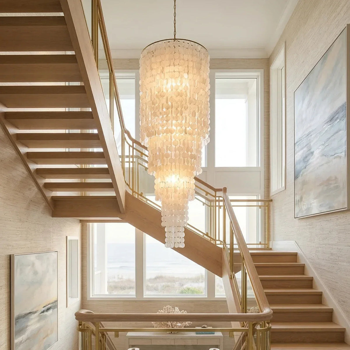 Tiered Capiz Shell Cascading Iron Chandelier – Iron detail 5