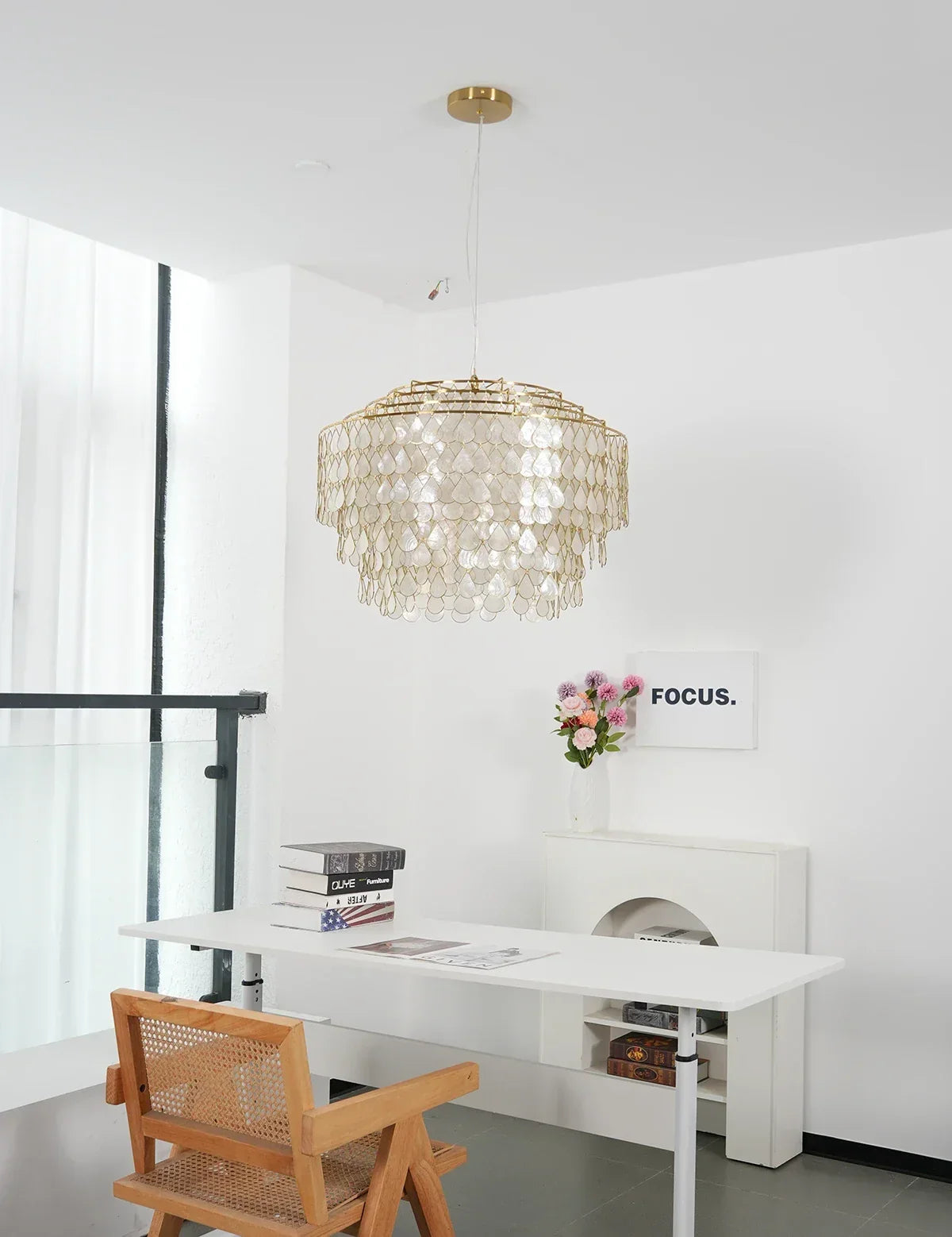 Tiered Teardrop Capiz Shell Copper Pendant Light – Copper detail 14