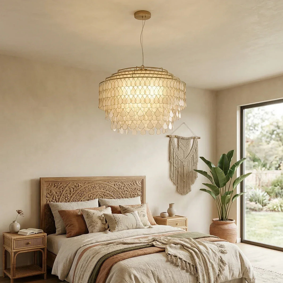 Tiered Teardrop Capiz Shell Copper Pendant Light – Copper detail 2