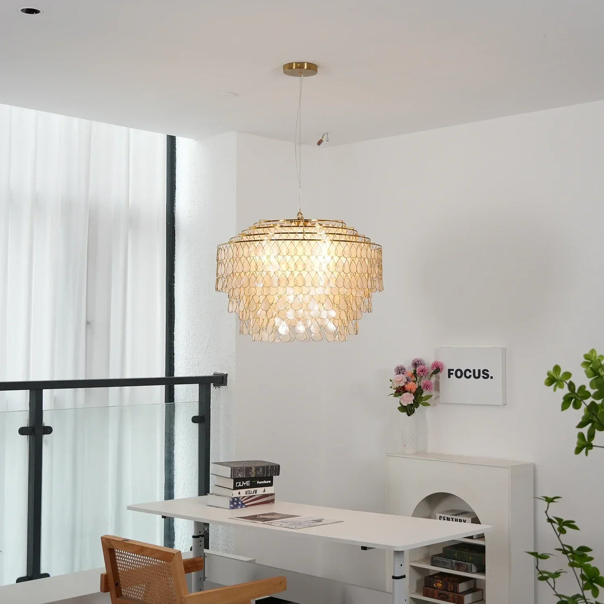Tiered Teardrop Capiz Shell Copper Pendant Light – Copper detail 11