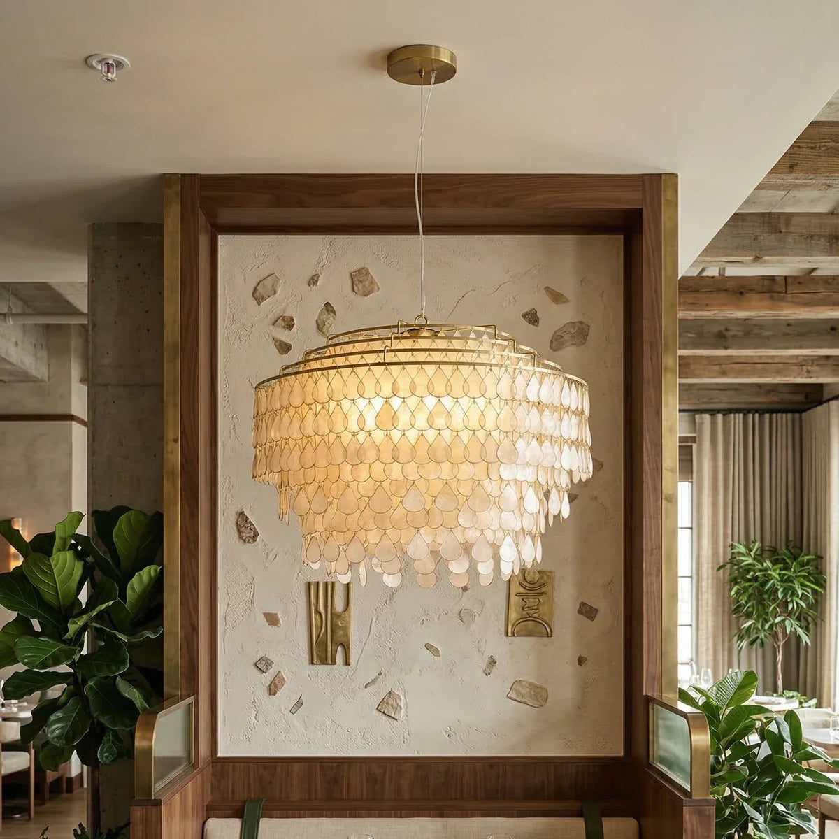 Tiered Teardrop Capiz Shell Copper Pendant Light – Copper detail 8