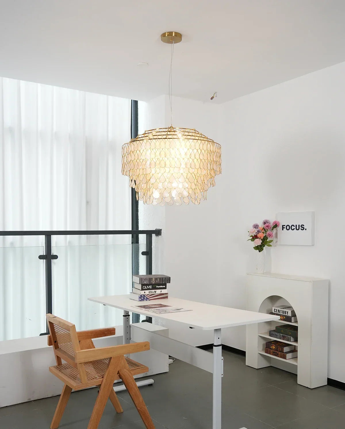 Tiered Teardrop Capiz Shell Copper Pendant Light – Copper detail 15