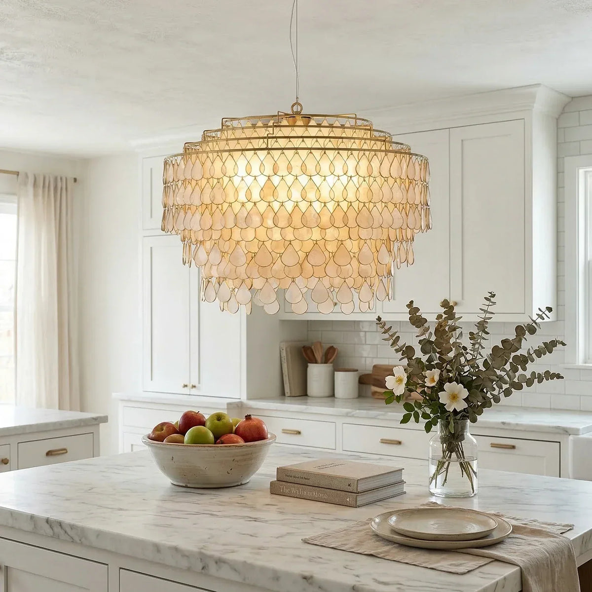 Tiered Teardrop Capiz Shell Copper Pendant Light – Copper detail 7