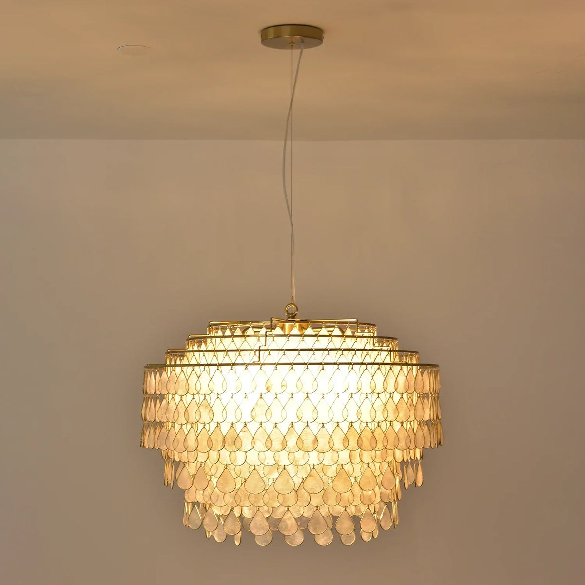 Tiered Teardrop Capiz Shell Copper Pendant Light – Copper detail 22
