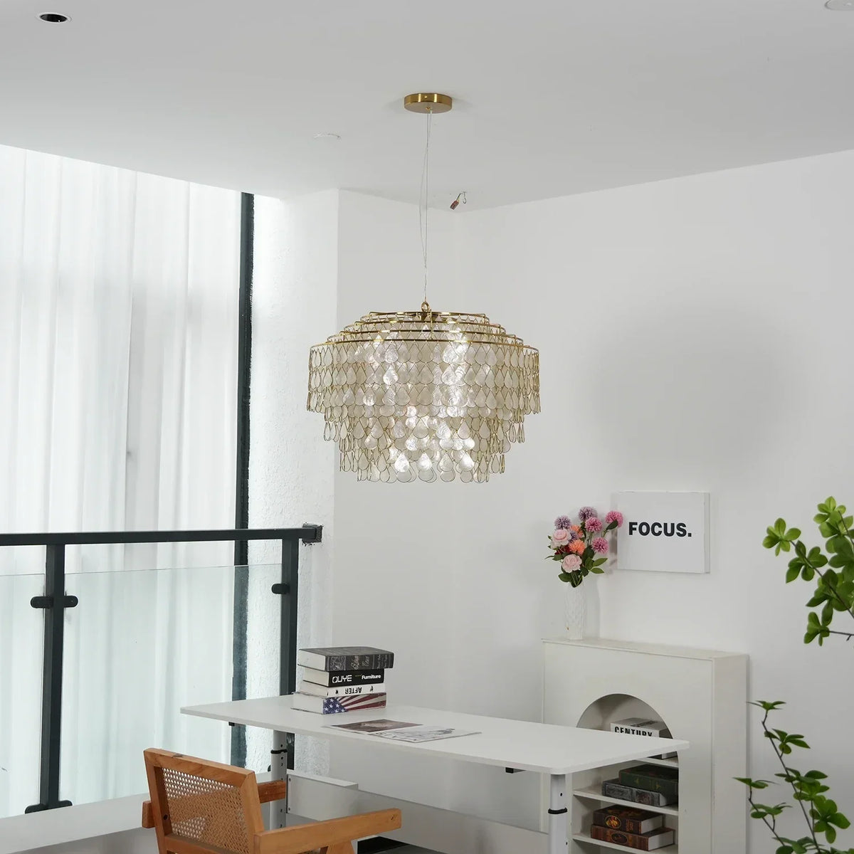 Tiered Teardrop Capiz Shell Copper Pendant Light – Copper detail 10
