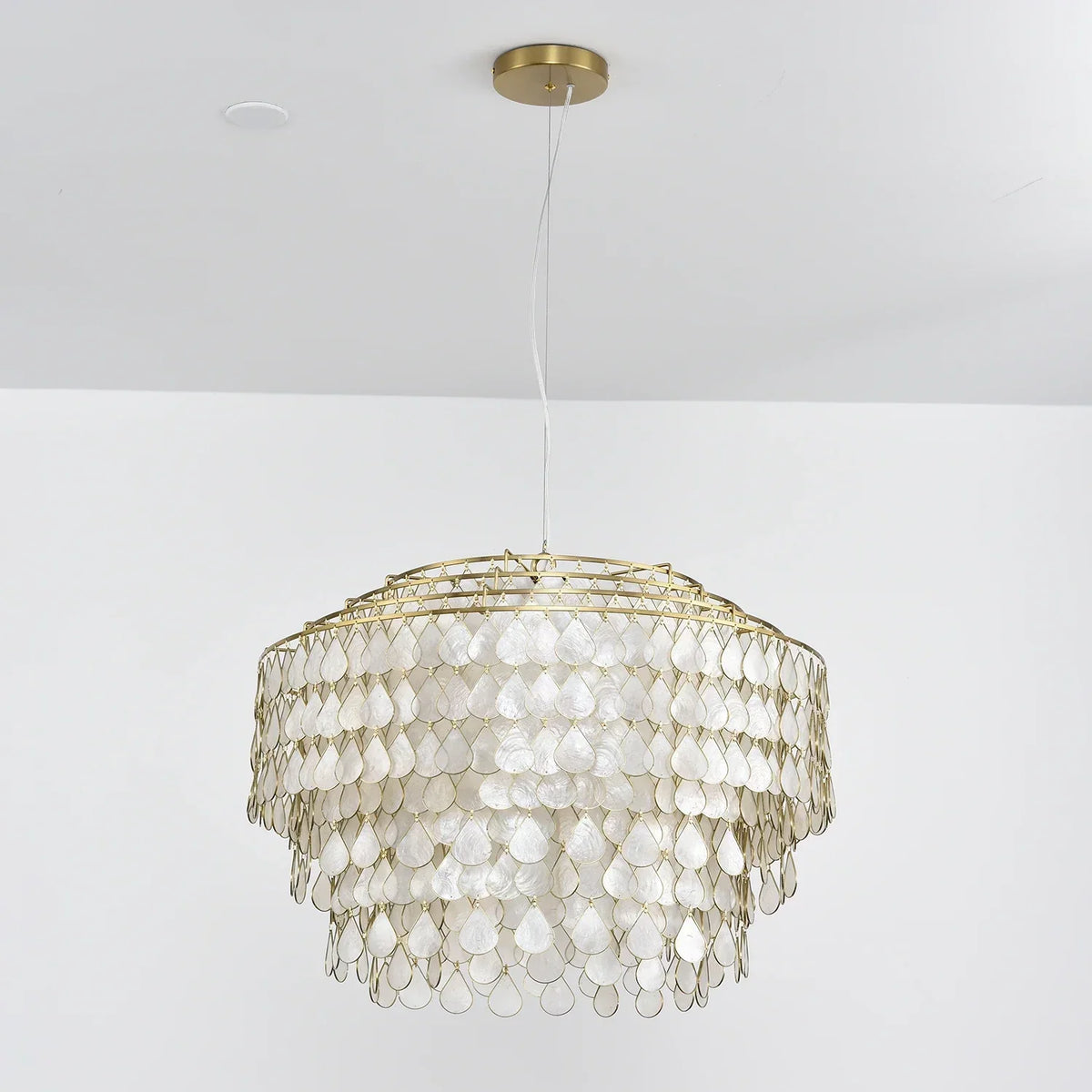 Tiered Teardrop Capiz Shell Copper Pendant Light – Copper detail 24