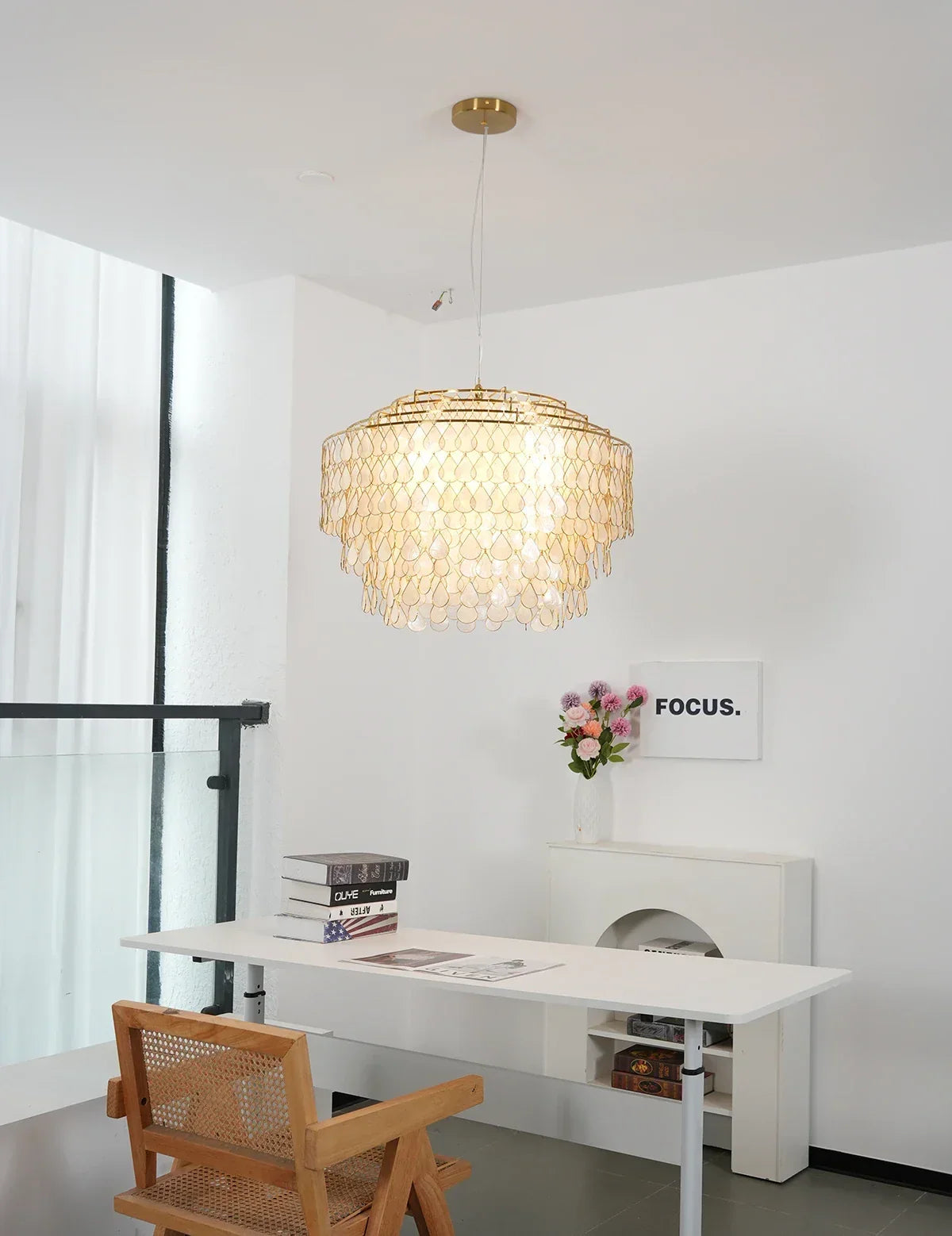 Tiered Teardrop Capiz Shell Copper Pendant Light – Copper detail 13