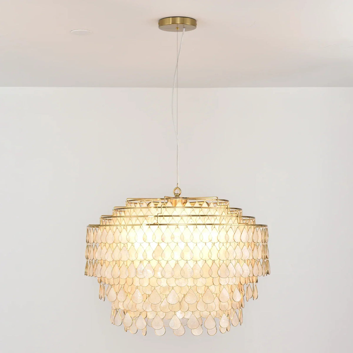 Tiered Teardrop Capiz Shell Copper Pendant Light – Copper detail 20