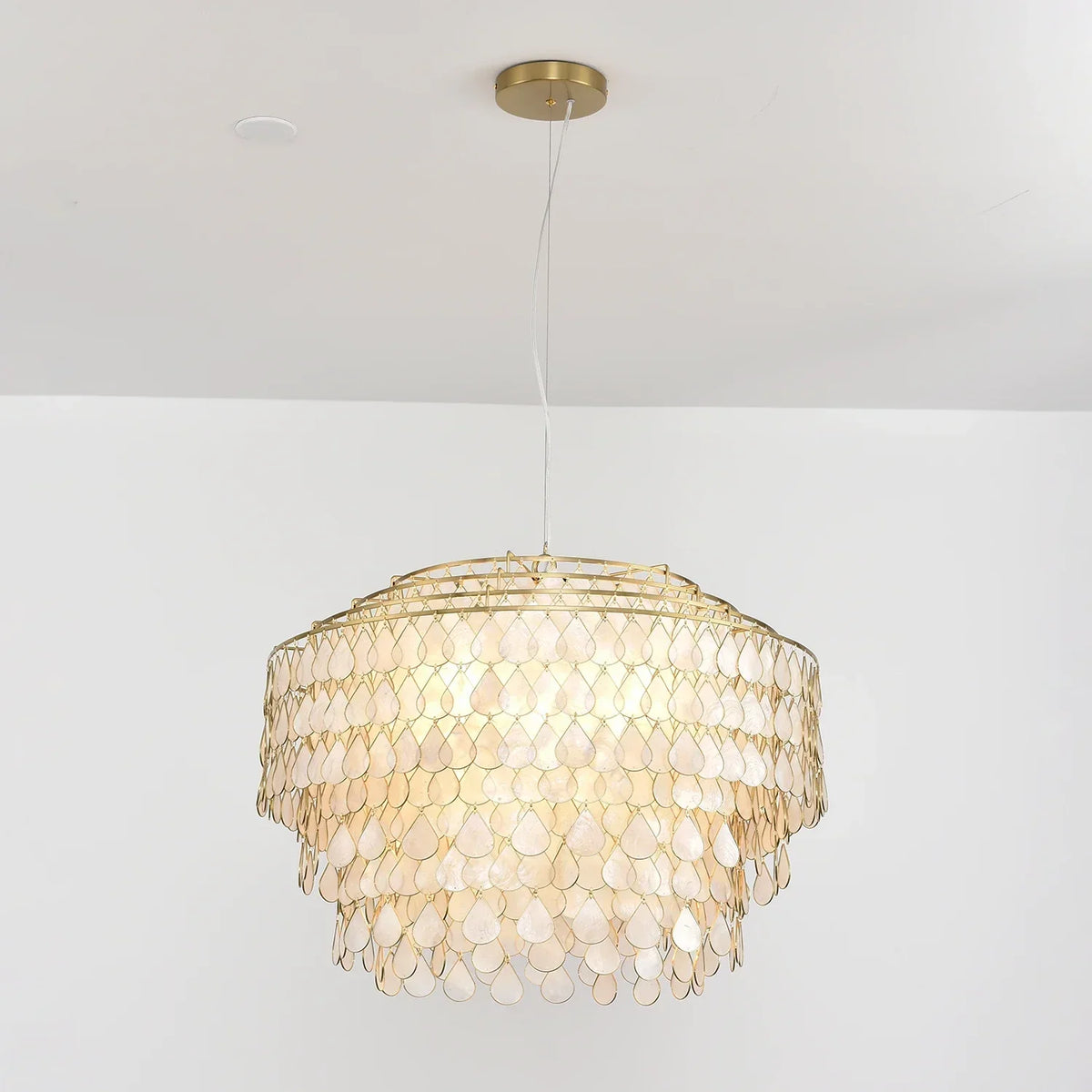Tiered Teardrop Capiz Shell Copper Pendant Light – Copper detail 23