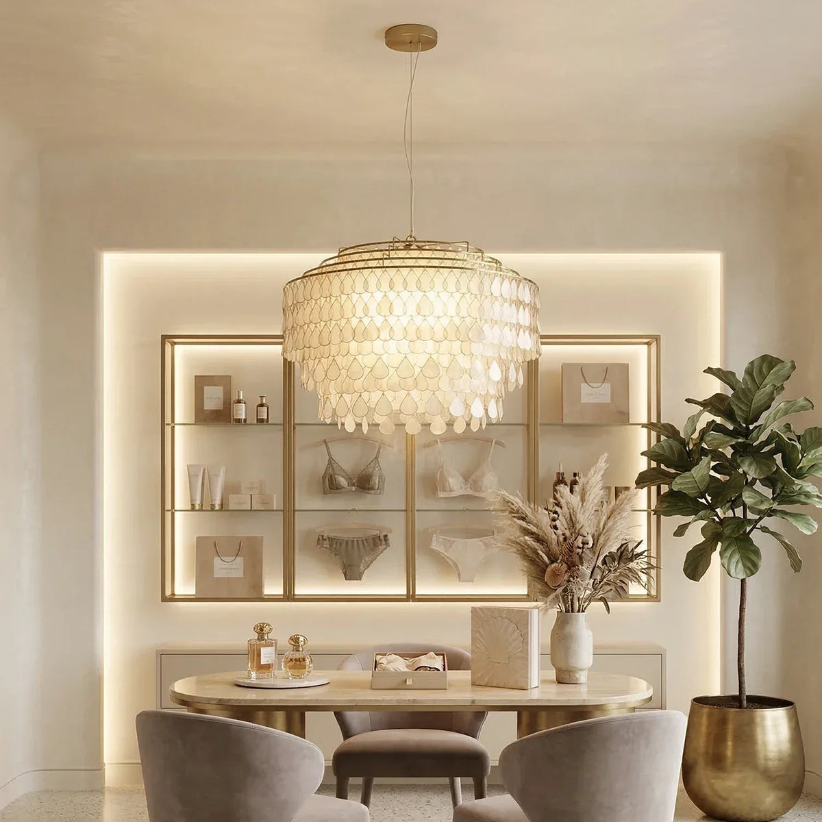 Tiered Teardrop Capiz Shell Copper Pendant Light – Copper detail 5