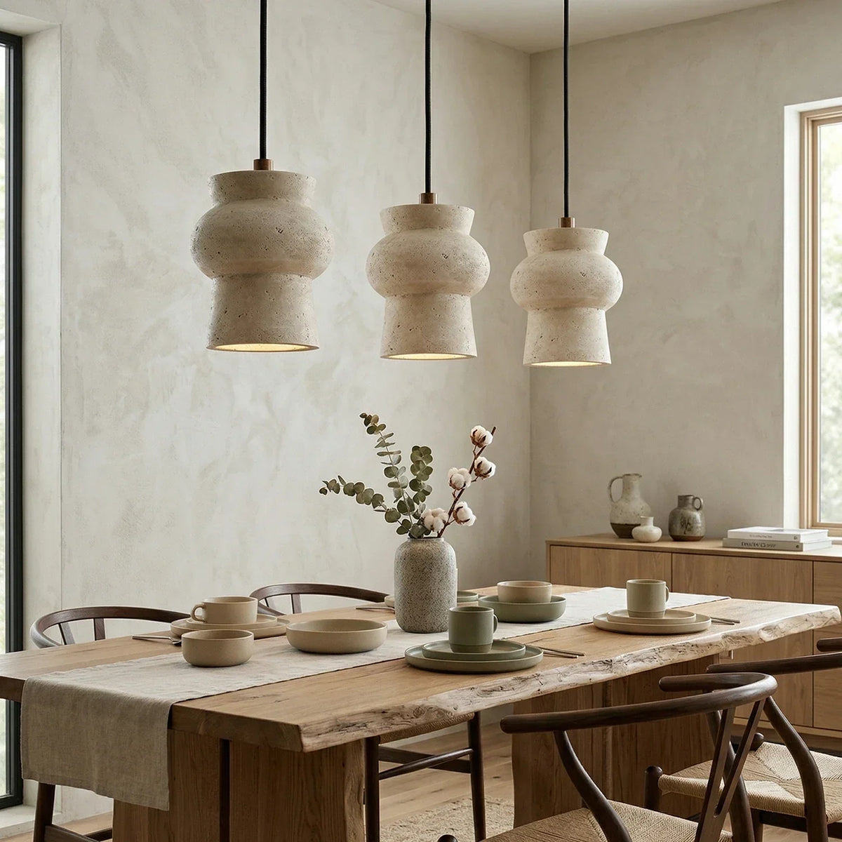 Travertine Arcus Cylindrical Pendant Lamp – Travertine detail 4