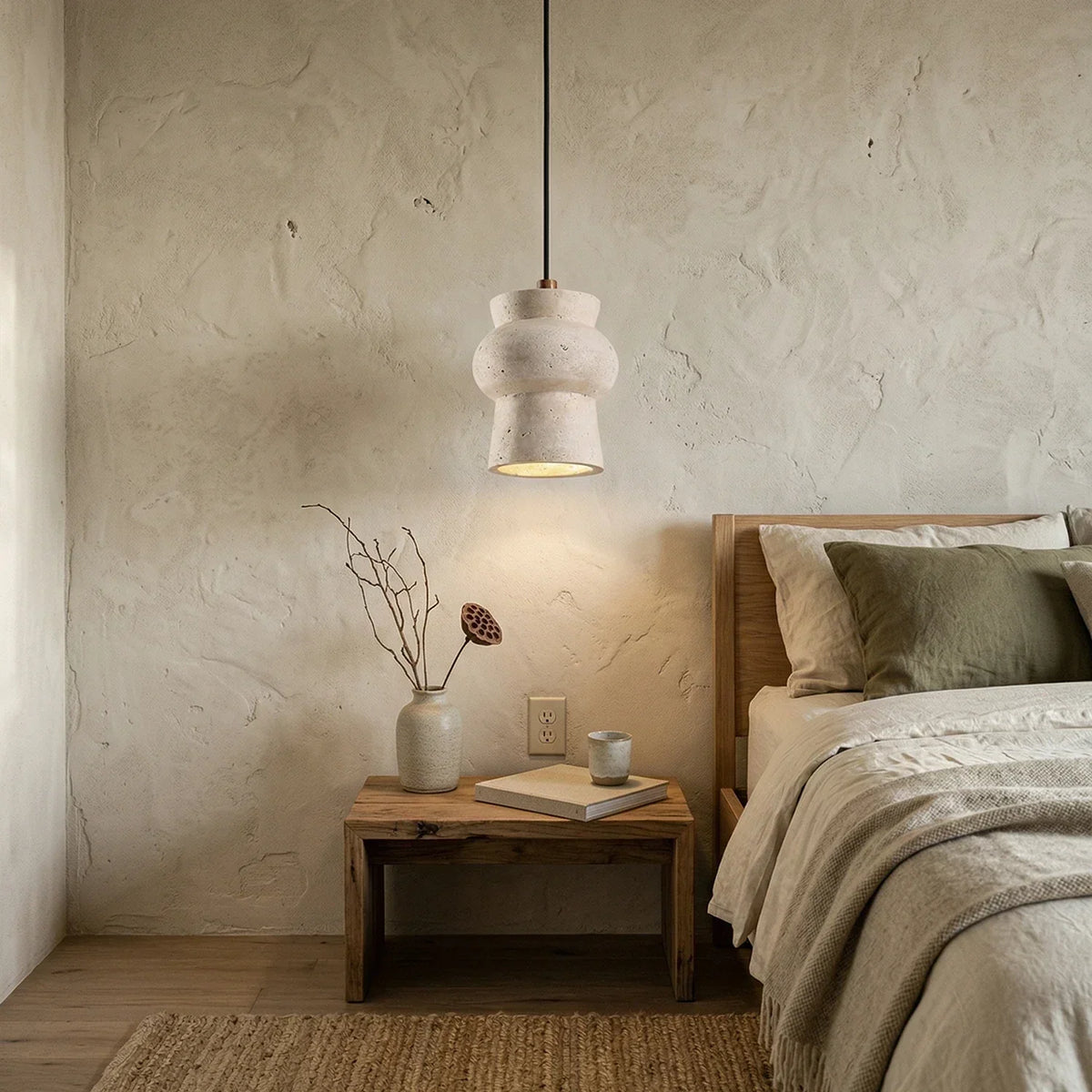 Travertine Arcus Cylindrical Pendant Lamp – Travertine detail 3