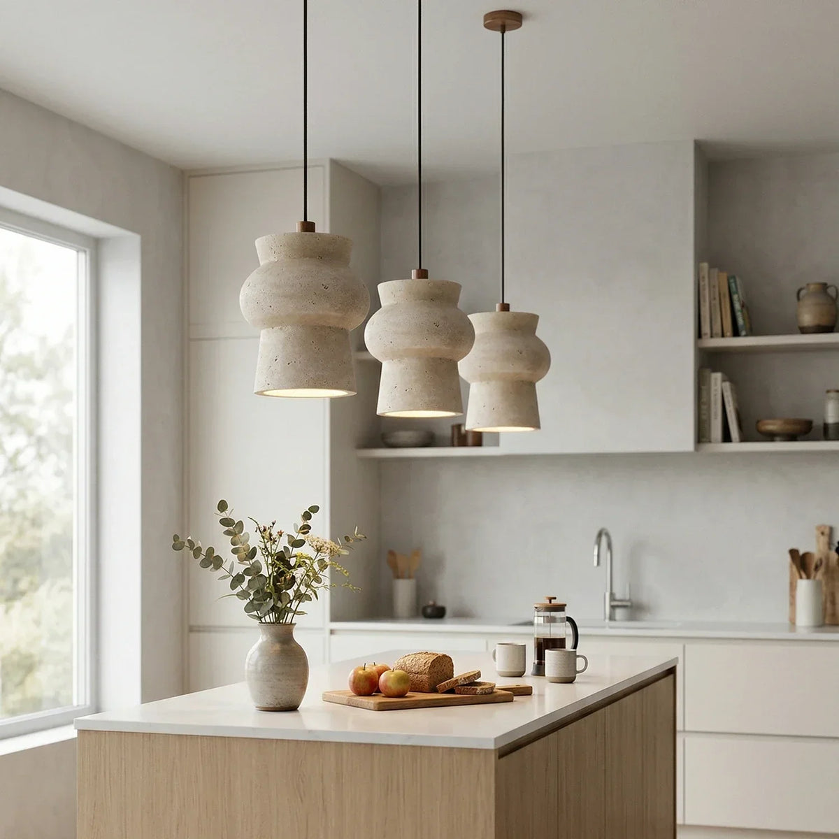 Travertine Arcus Cylindrical Pendant Lamp – Travertine detail 7