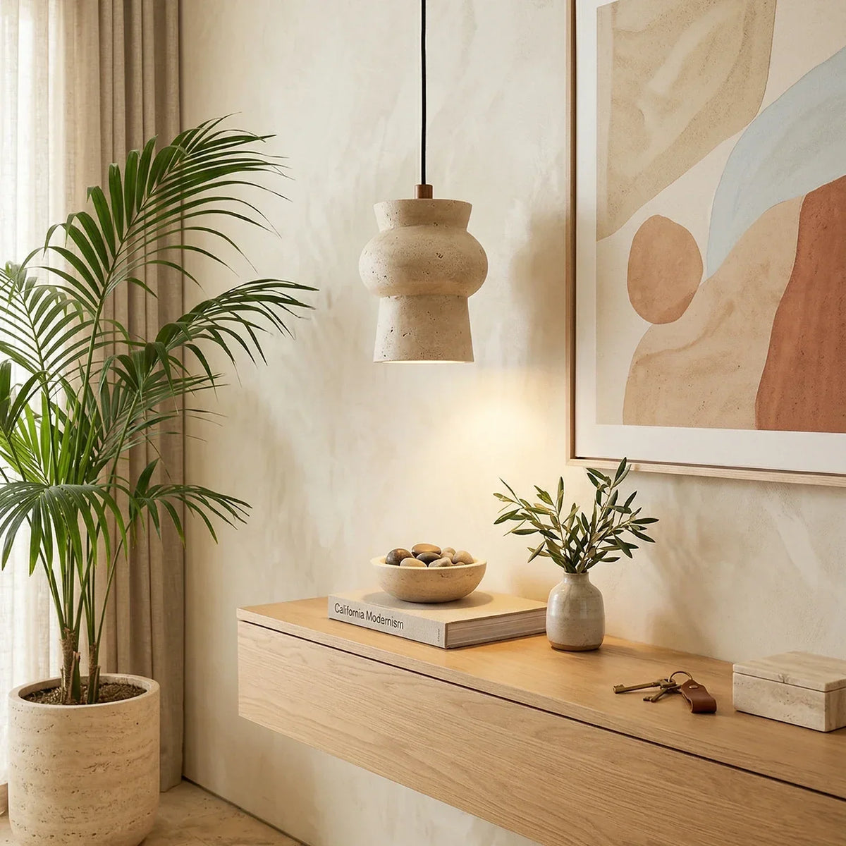 Travertine Arcus Cylindrical Pendant Lamp – Travertine detail 2