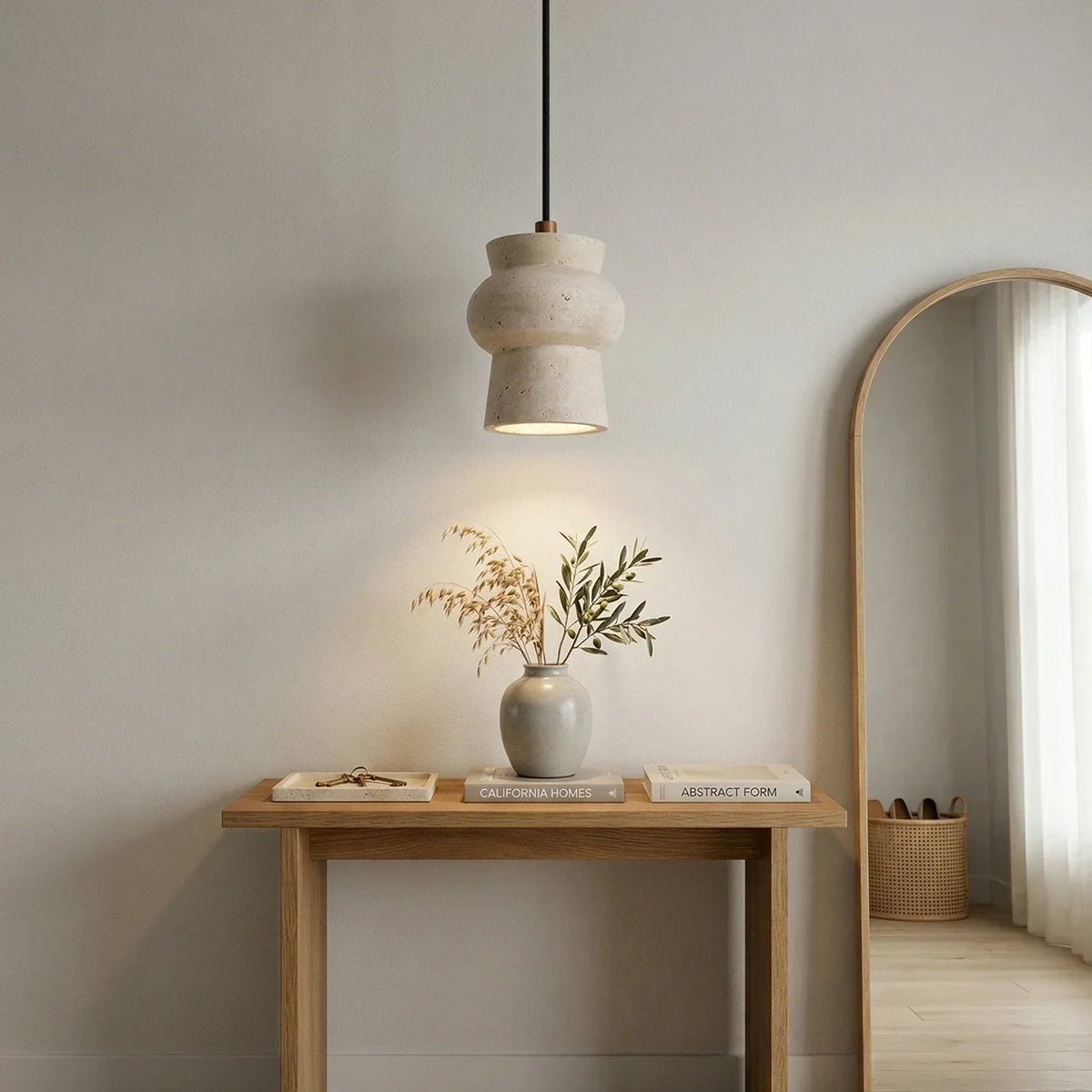 Travertine Arcus Cylindrical Pendant Lamp – Travertine detail 6
