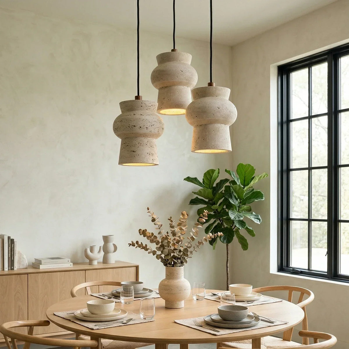 Travertine Arcus Cylindrical Pendant Lamp – Travertine detail 5