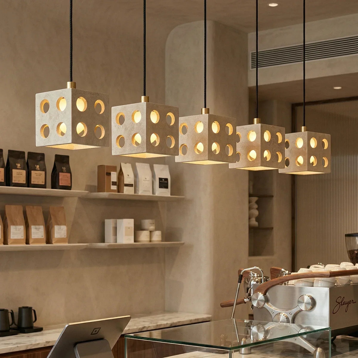 Travertine Cube Pendant Light – Travertine detail 6