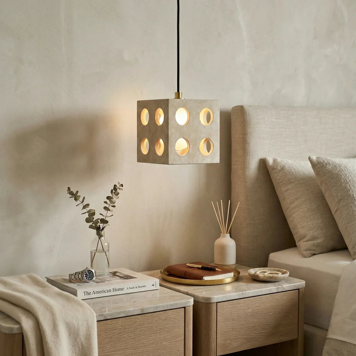Travertine Cube Pendant Light – Travertine detail 2