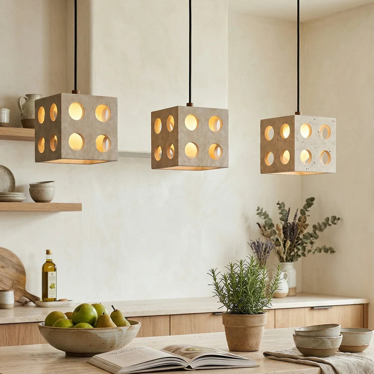 Travertine Cube Pendant Light – Travertine detail 5