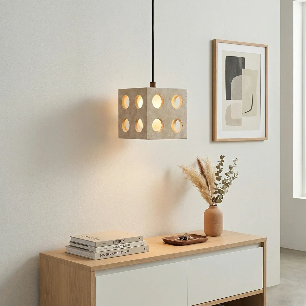 Travertine Cube Pendant Light – Travertine detail 3