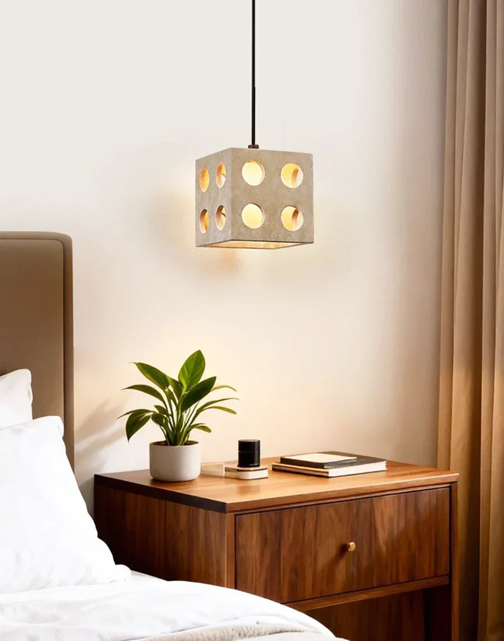 Travertine Cube Pendant Light – Travertine detail 8