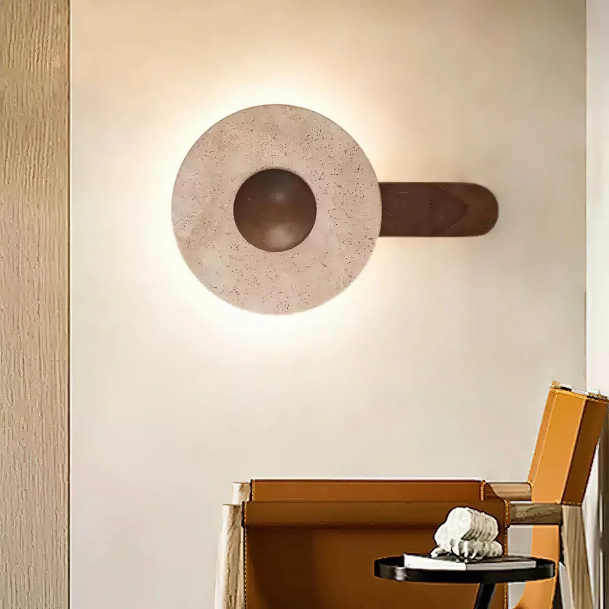 Travertine Lunar Wood Wall Lamp – Travertine detail 5