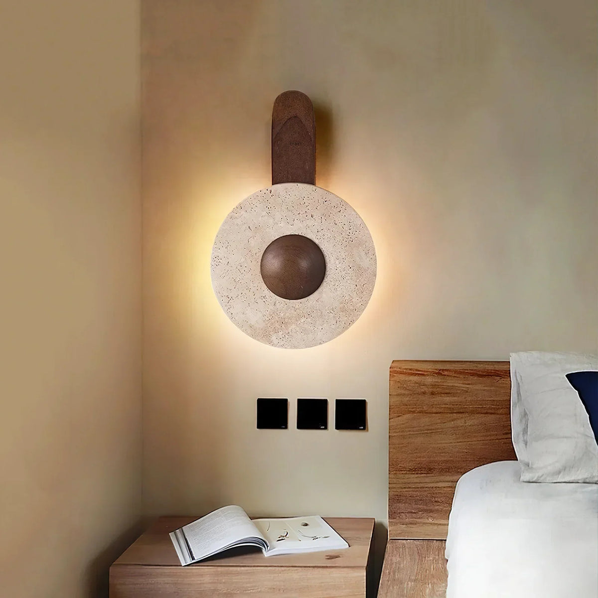 Travertine Lunar Wood Wall Lamp – Travertine detail 2