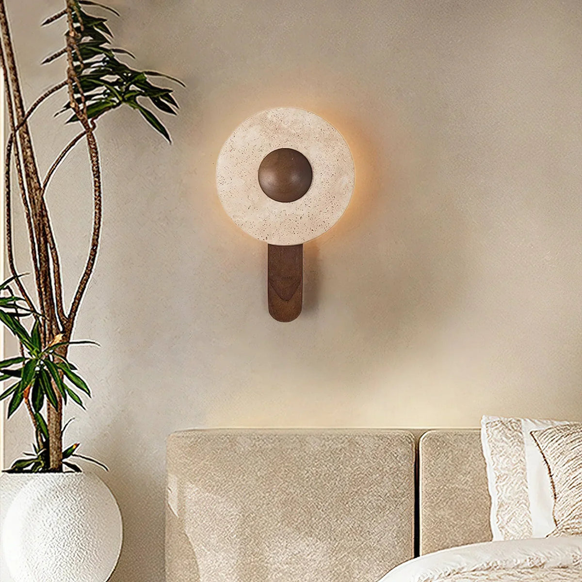 Travertine Lunar Wood Wall Lamp – Travertine detail 3