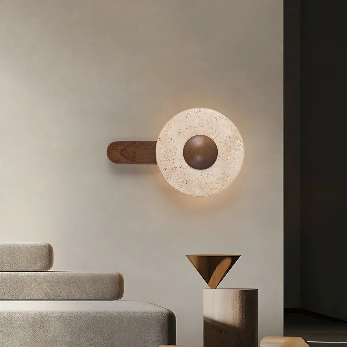 Travertine Lunar Wood Wall Lamp – Travertine detail 7