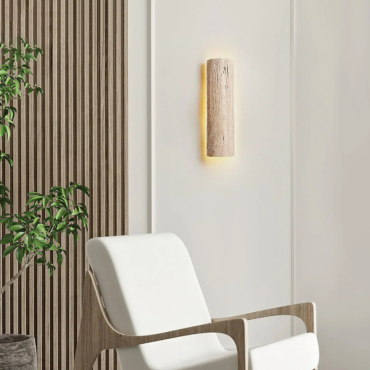 Travertine Stein Lange Long Strip Wall Sconce – Travertine detail 3