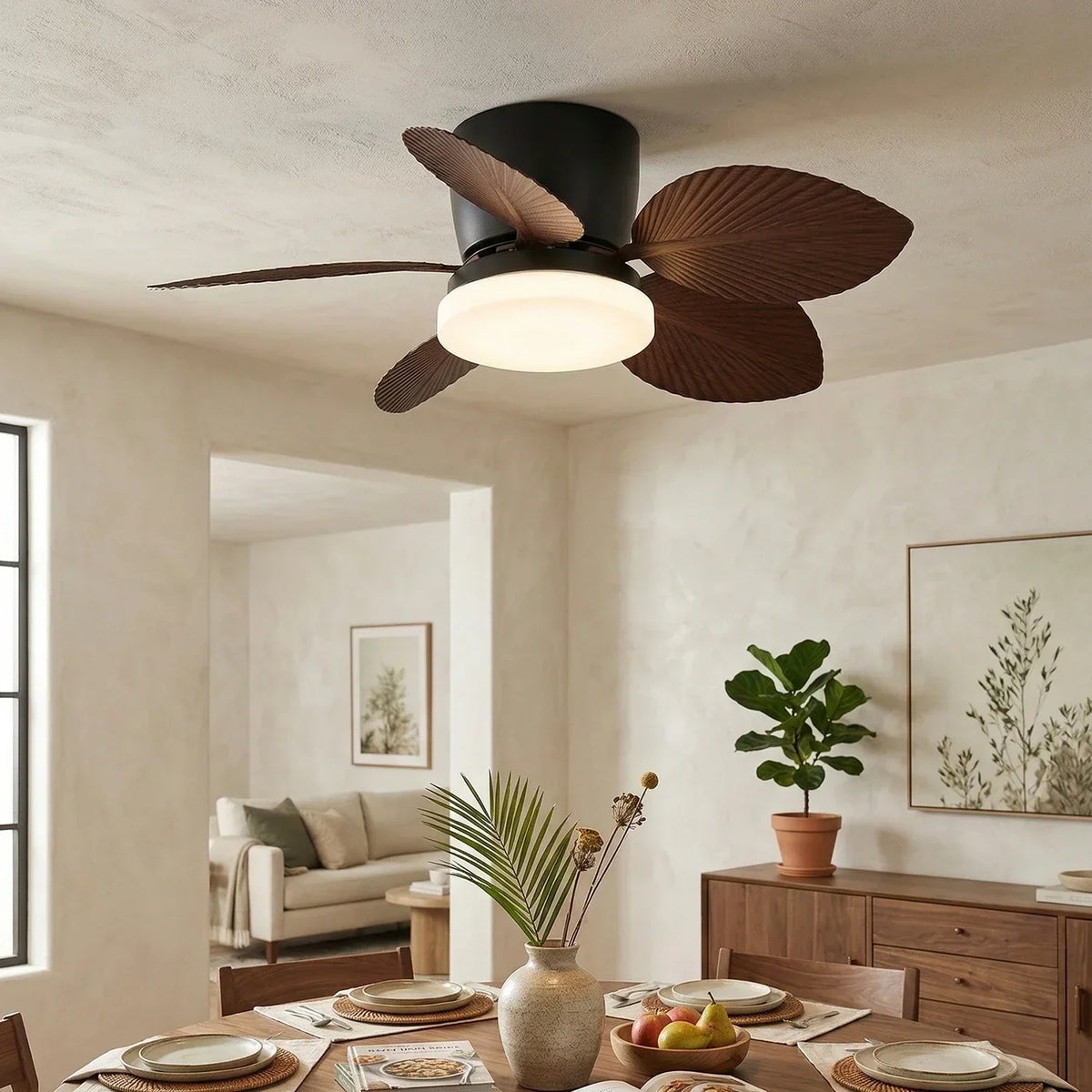 Tropical Palm Five-Blade Copper Ceiling Fan Light – Copper detail 2