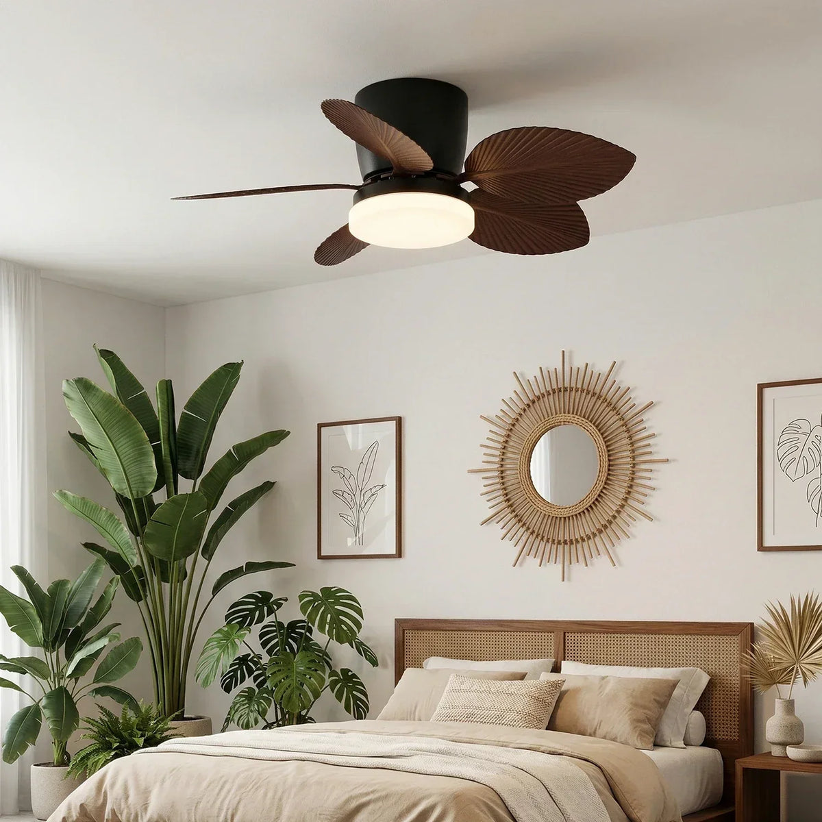 Tropical Palm Five-Blade Copper Ceiling Fan Light – Copper detail 4